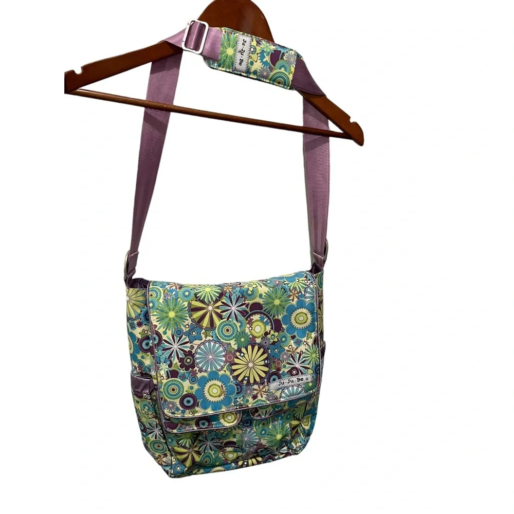 JU JU BE LARGE LAVENDER & GREEN FLORAL DIAPER CARRY BAG